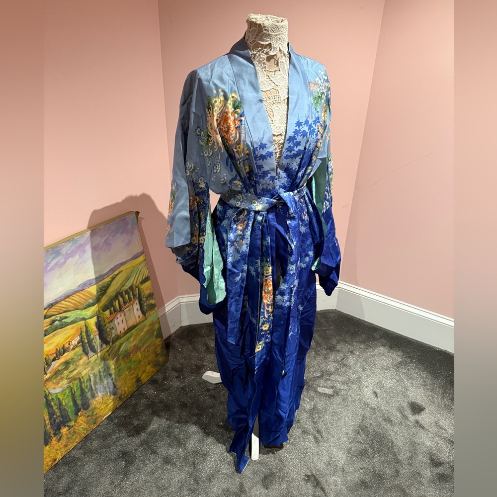 Vintage 60s raw silk kimono - Picture 2 of 4